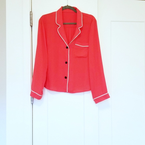 Rachel Roy Pajama Style Top w/ White Piping - Picture 2 of 7